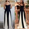 Fashion Contrasting Color Spaghetti Strap Dress for Women Elegant Gauze Backless A-line Long Dresses New Lady Party Evening Dresses