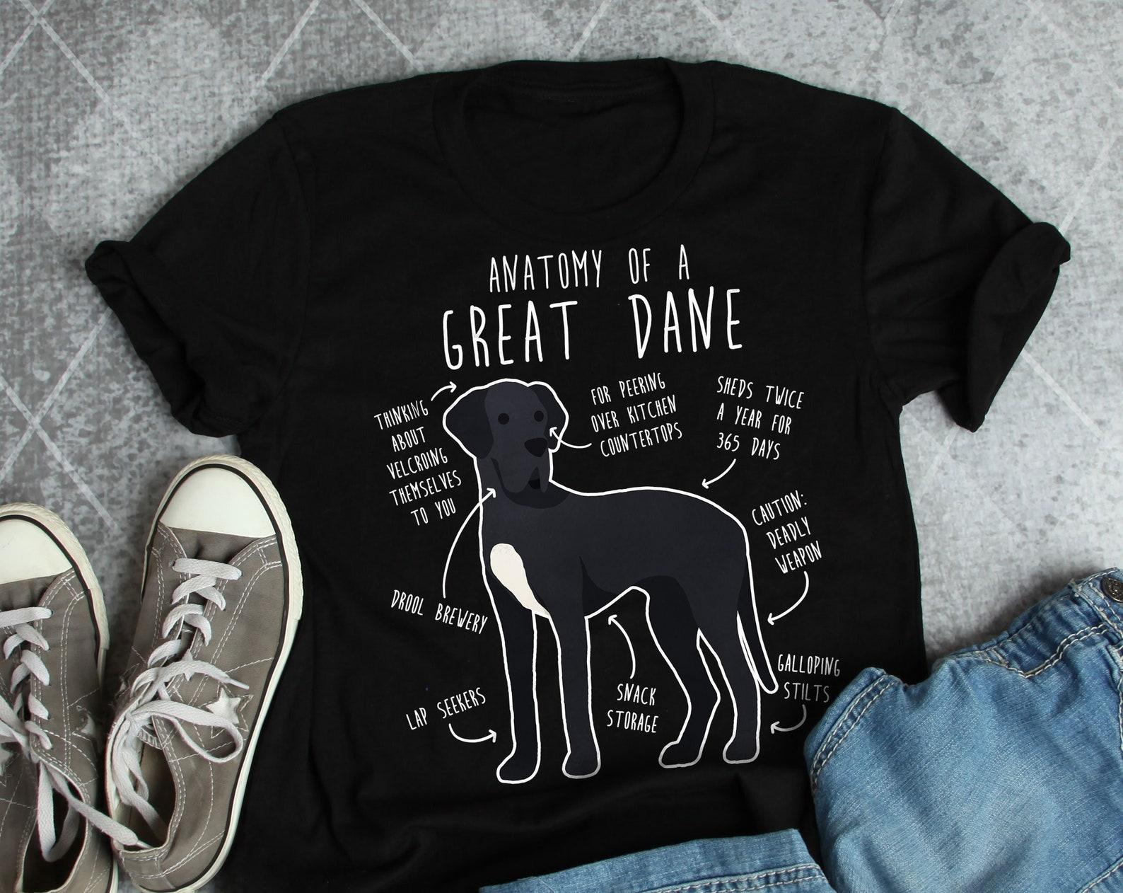 Black Great Dane Shirt, , , Funny Dog Lover Gift, Cute Great Dane T-shirt, Great Dane Mom, Dog Dad Tshirt, Pet Tee, Dog Anatomy 110