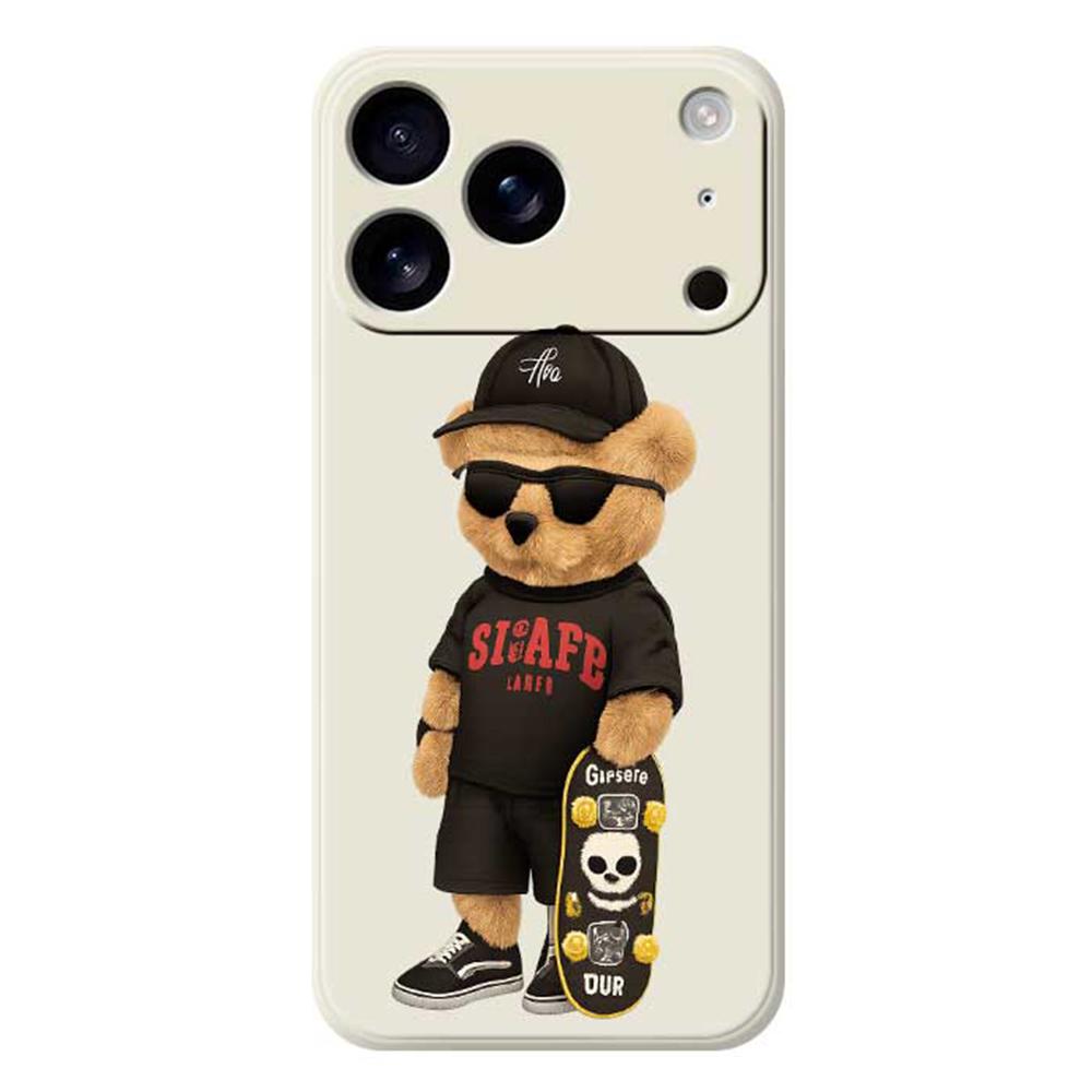 For iPhone 17 Pro Case Cool Bear Pattern Printing Straight Edge TPU Phone Back Cover