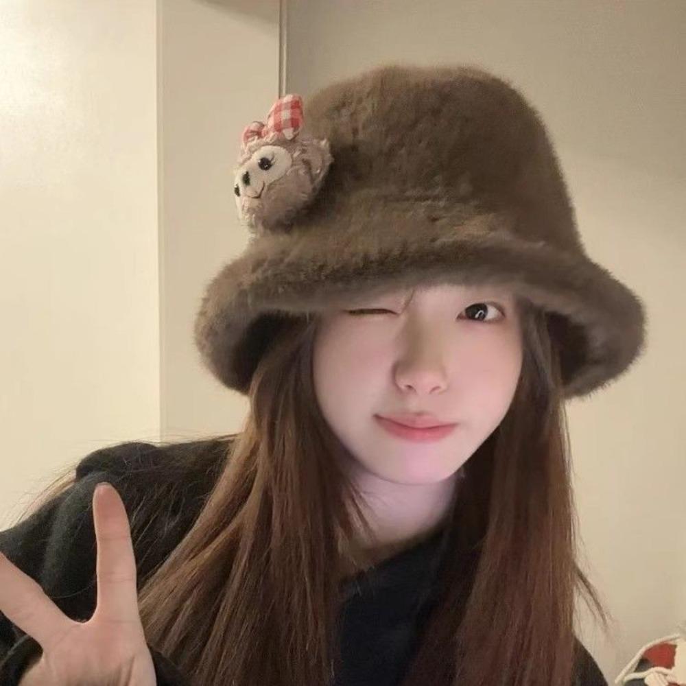 Women’s Hat Fluffy Fisherman Hat - Autumn Winter Warm Versatile Bucket Hat with Creative Ear Flaps