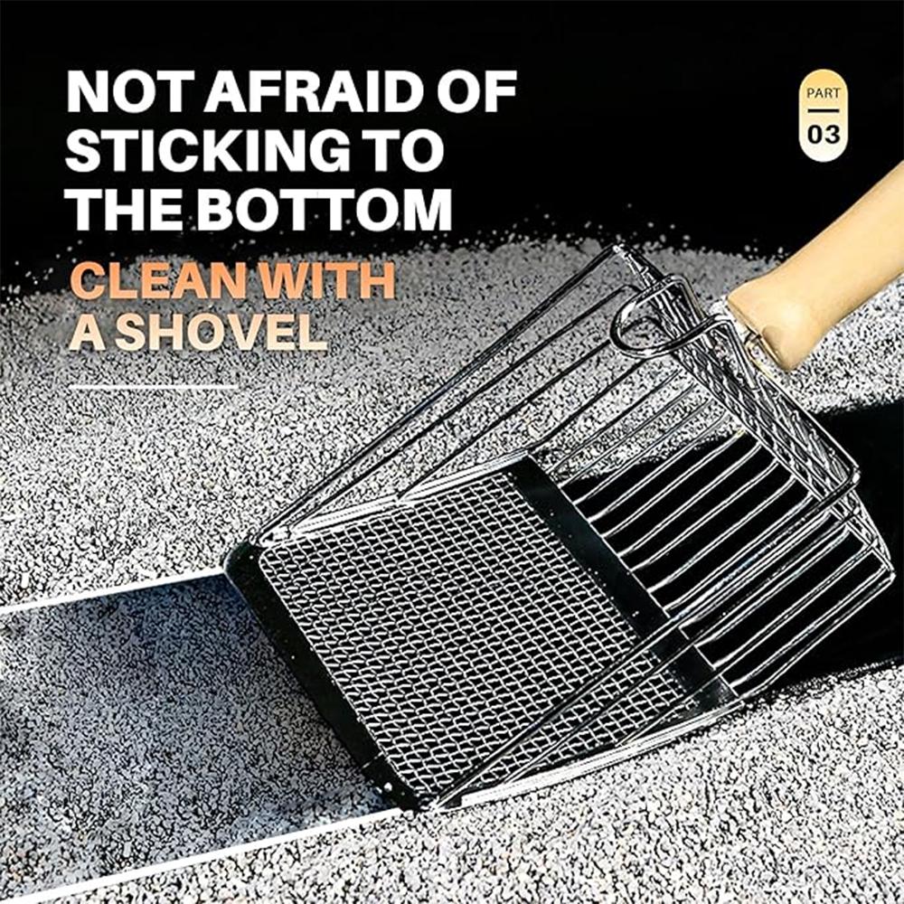 Katzenstreuschaufel aus Edelstahl mit feinem Netz, leicht zu reinigen, antihaftbeschichtete Schaufel für Streu, langlebige Streuschaufel für Katzenstreu