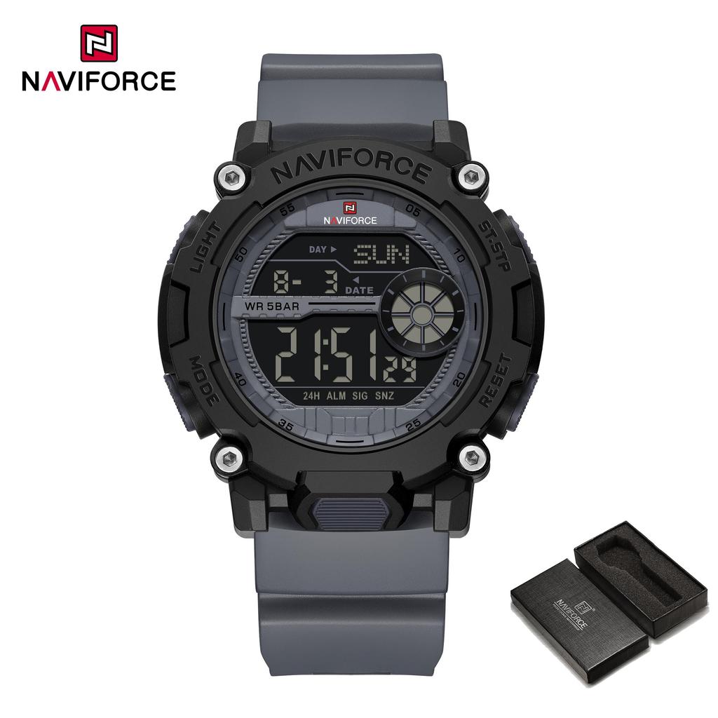Naviforce Original Men LCD Digital Watch Lightweight Silicone Strap Waterproof Calendar Date Chronograph Alarm Men Boys Outdoor Watch NF7133