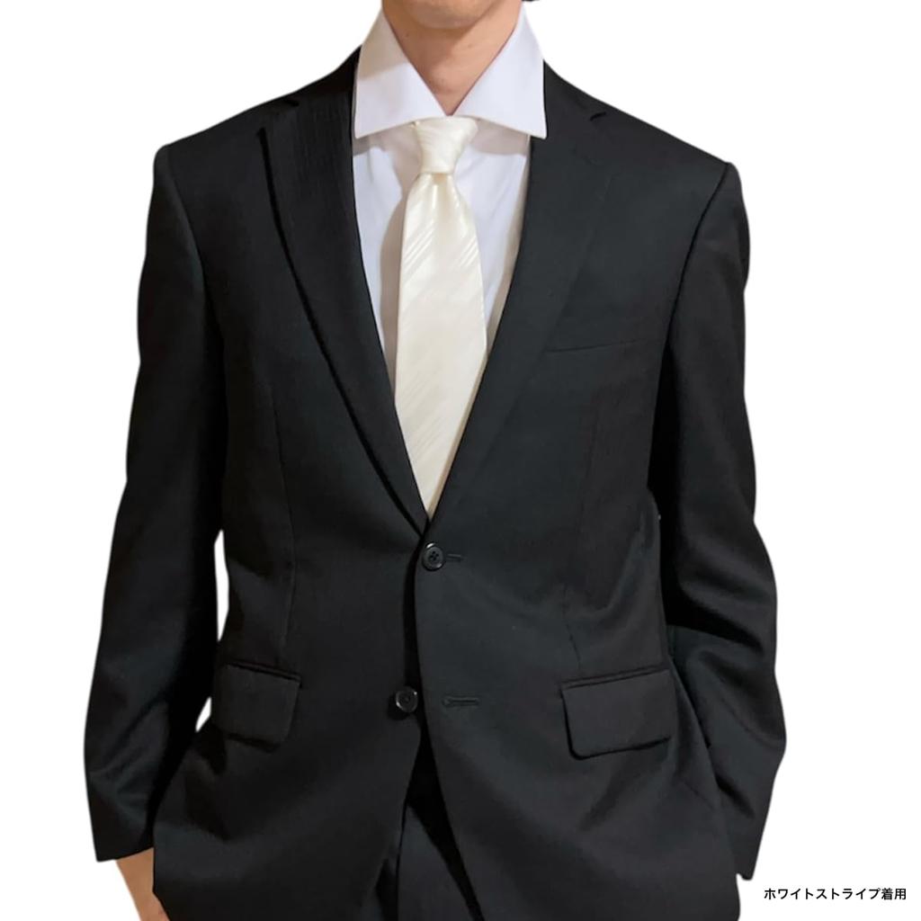 [NUMBOOM] Made in Japan 100% Silk Necktie for Formal Occasions (Weddings, Funerals, etc.) (White Stripe)
