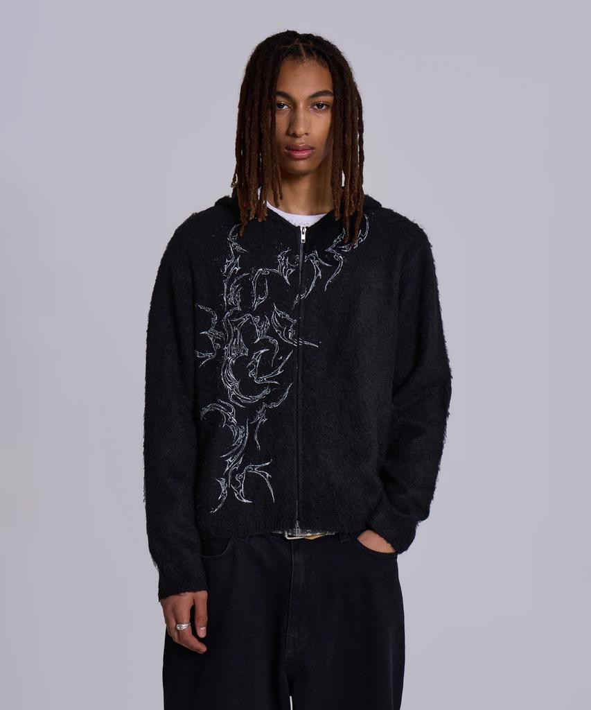 Jeidideuleondeon (M) Tattoo Zip Knit Hoodie Black
