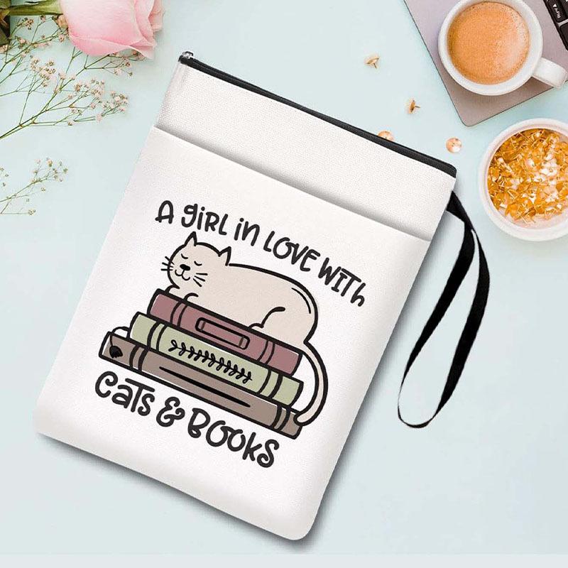 

5pcs Printed Book Sleeve with Zipper Travel Pouches Protective Cases for Novels Tablet Notebook Party Gift Bags 28x22cm-5pcs