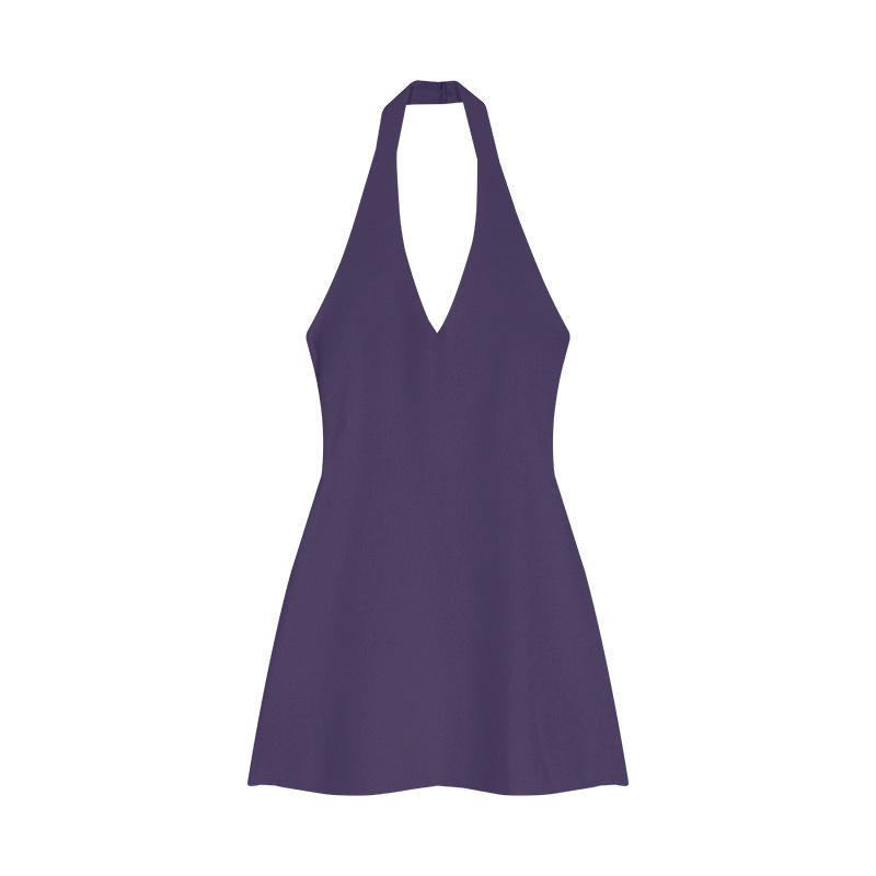 Pure desire sexy neck sling dress female slim fit purple knitted short skirt backless waist a word skirt