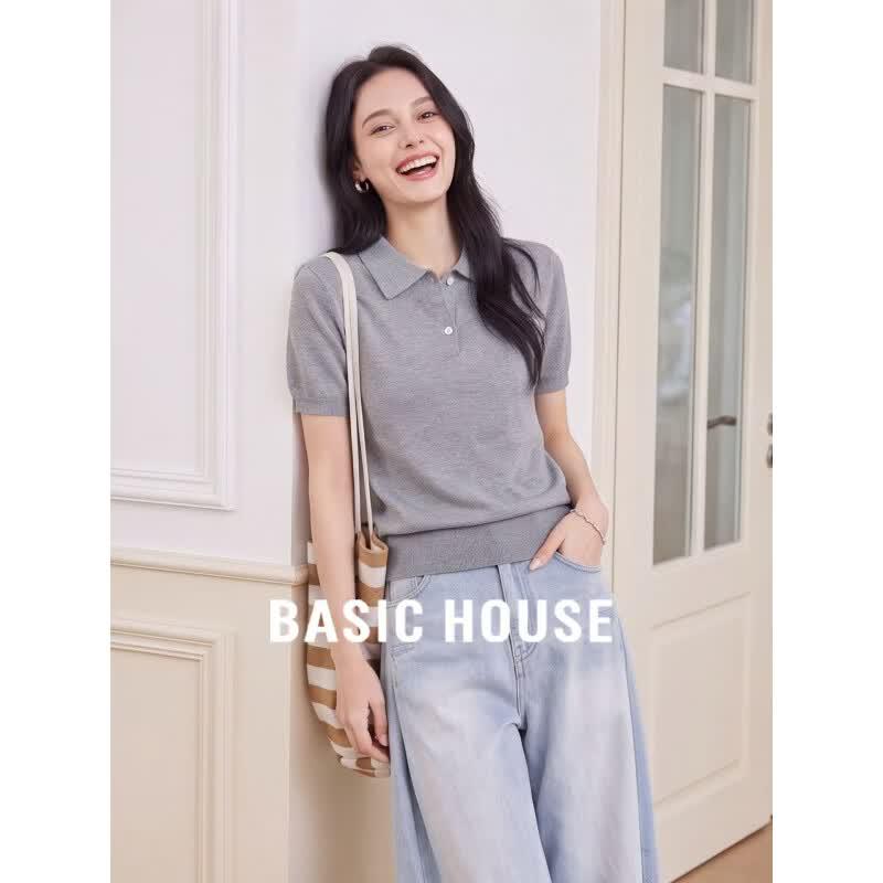 Basic House Women s Knit Polo T-Shirt M