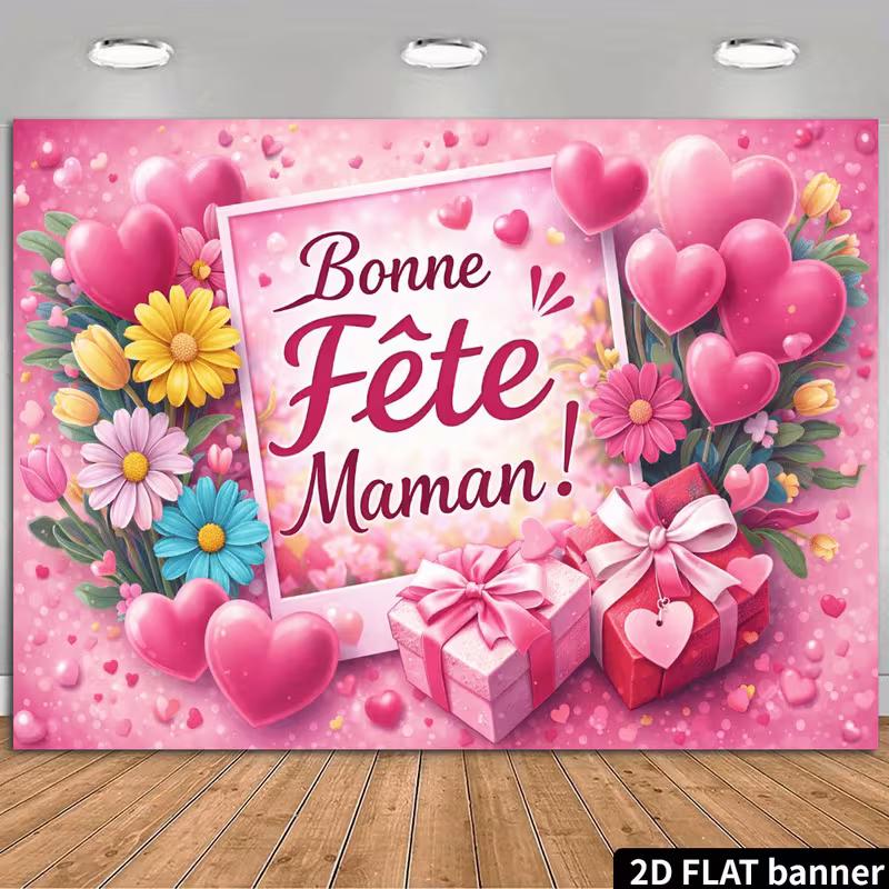 

2D Pink Floral Mother s Day Photography Backdrop, Hearts & Gift Background 47.2x31.5inch/120*80cm