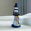 Wooden Lighthouse Figurine, Handmade Nautical Lighthouse Beach Decoration, White Blue Coastal Tabletop Decor for Home, Living Room