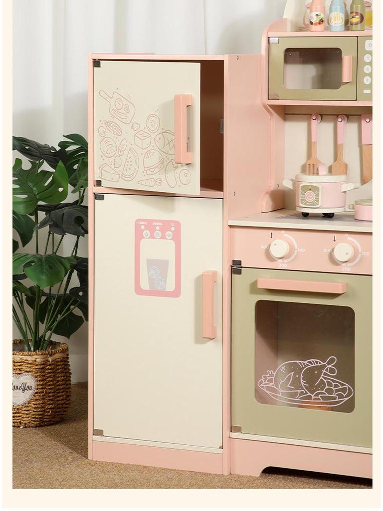 Wooden Kids' Kitchen Playset: Cross-Border Cooking Toys with Green Refrigerator