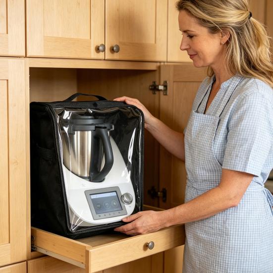 Borsa Portaoggetti per Thermomix TM7 Custodia Protettiva Design Sottile con Manico e Tasche in Rete Organizer per Accessori da Cucina