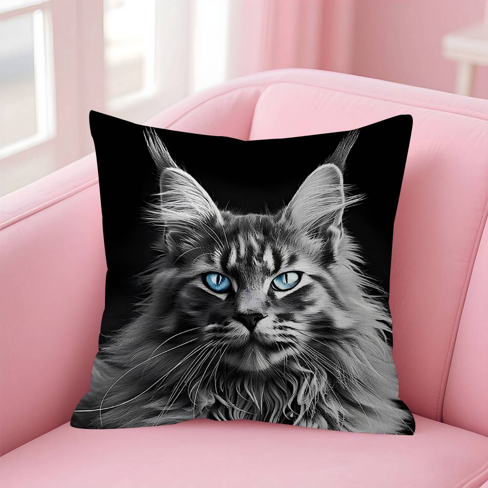 Maine Coon Cat Maple Design Cushion Cover Happy Autumn Harvest Decor Holiday Decorati Pillow Cover