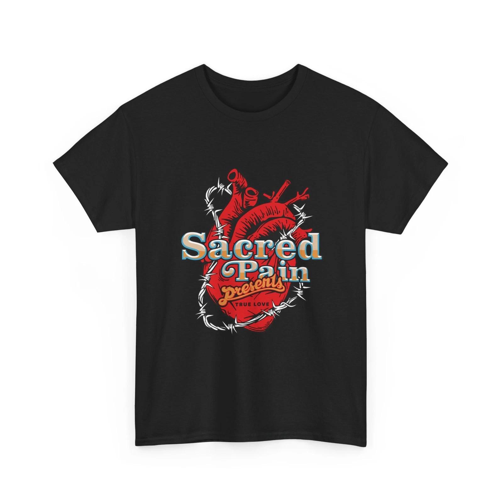 Anatomical Heart Sacred Pain Tee | Barbed Wire Graphic, Cool T-Shirt, Cotton 4XL