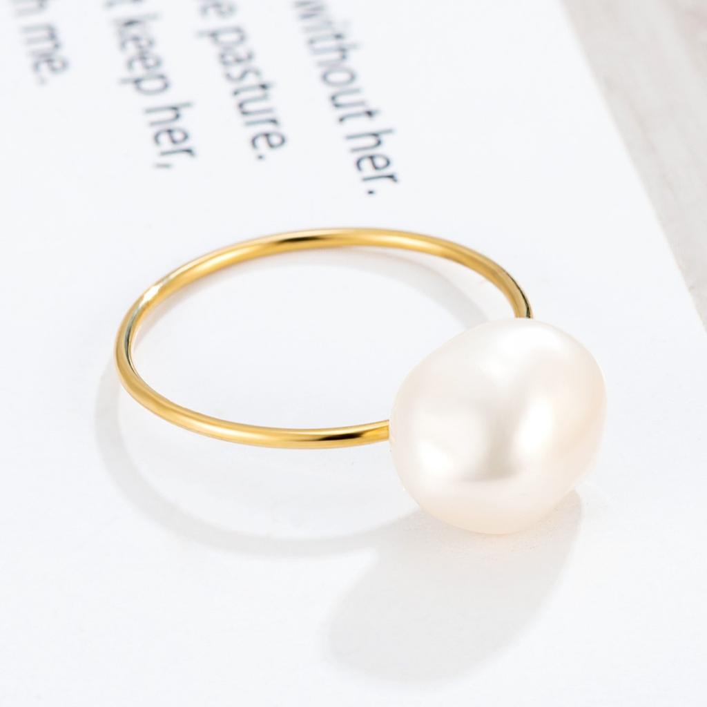Natural Baroque Pearl Ring Women's Simple High-end Ring Titanium Steel Plated High Color Retention Jewelry
