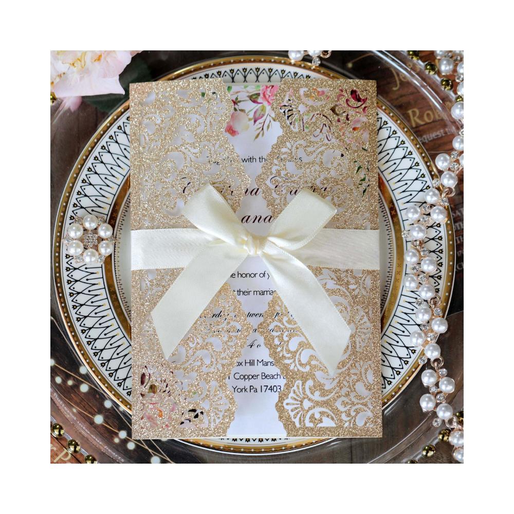 10 Stück Glitzer Einladungskarte mit Band Grußkarten Hochzeit Mariage Einladung Party Taufe Bar Mitzwa Party Dekoration