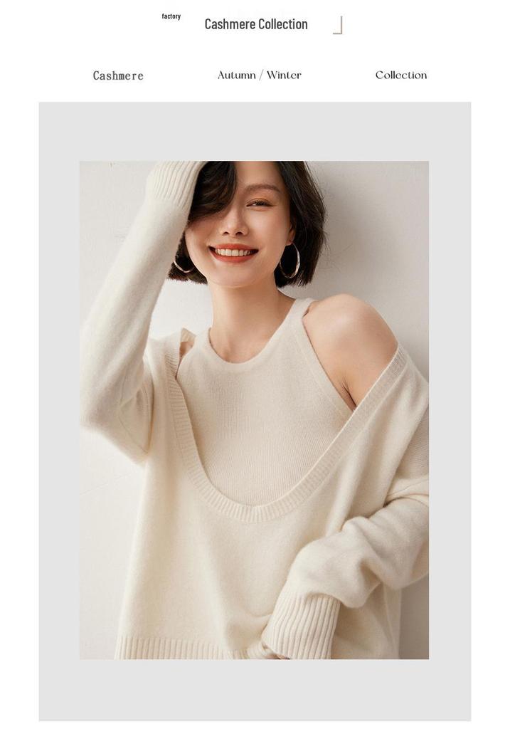 Autumn/Winter Women's Cashmere Sweater Vest & Knit Pullover Set