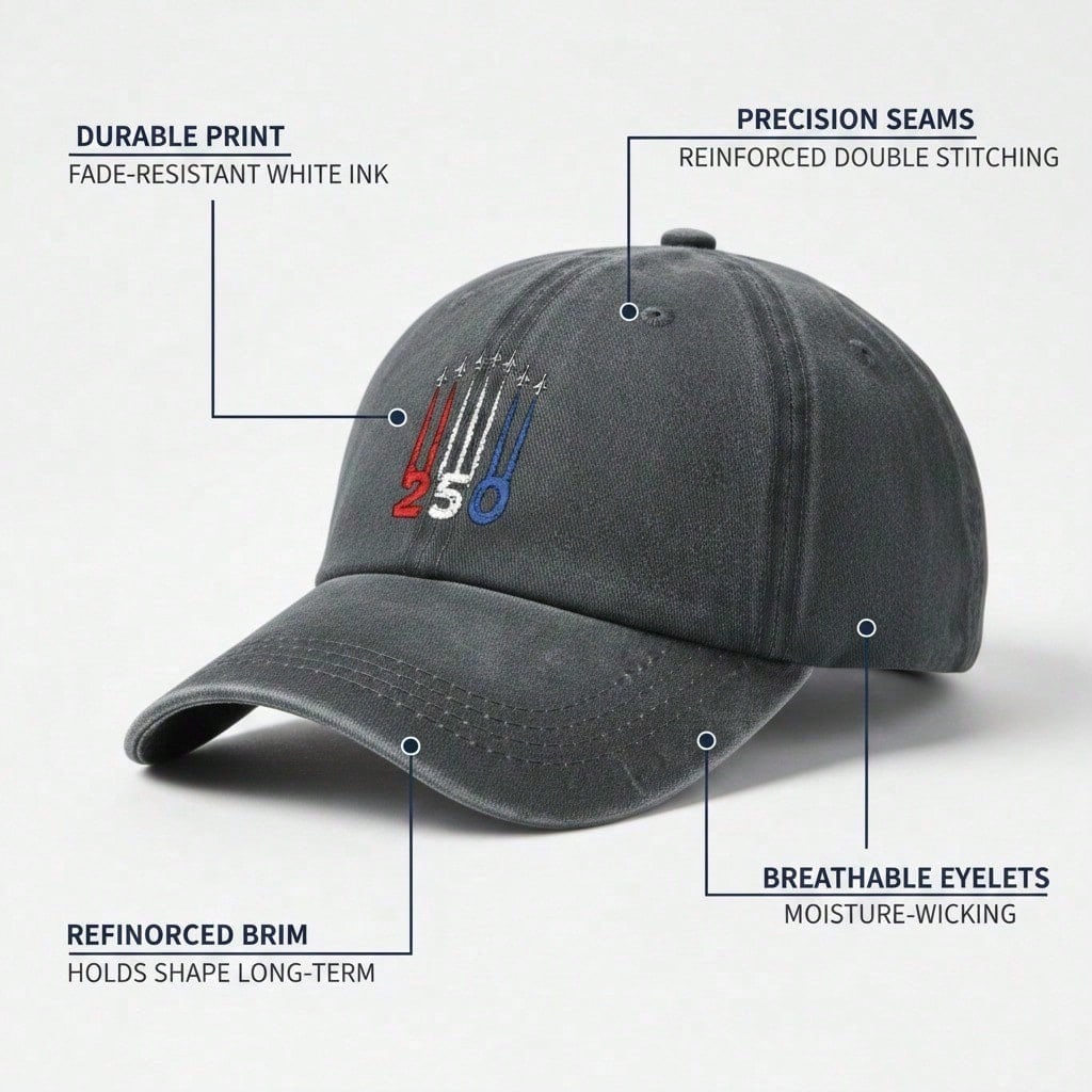 [Patriotic Baseball Cap] 250Th Anniversary Jet Formation Print Polyester Adjustable Hat Lightweight Curved Brim Casual Outdoor Sports - Dad Hat,