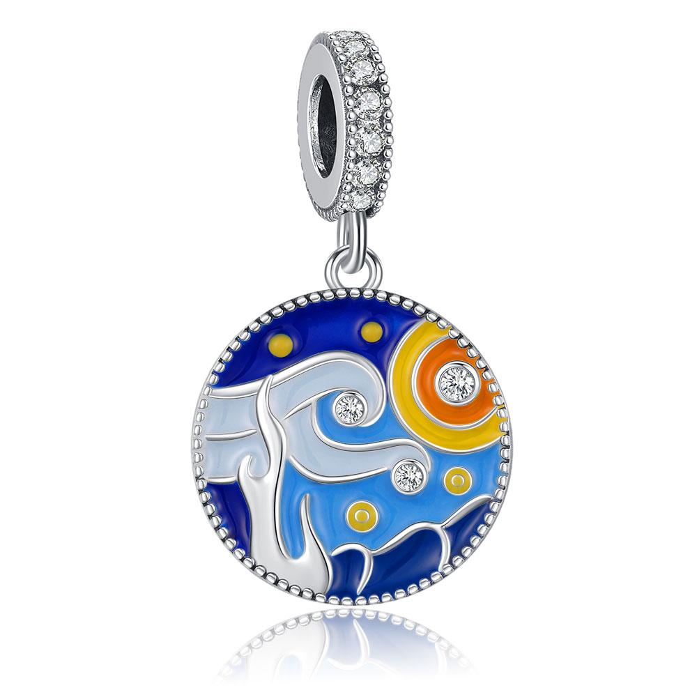 Copper Art Oil Painting Charm Original Sunflower Bead Pendant For Bracelet Women Diy Fashion Jewelry Gift Elegant
