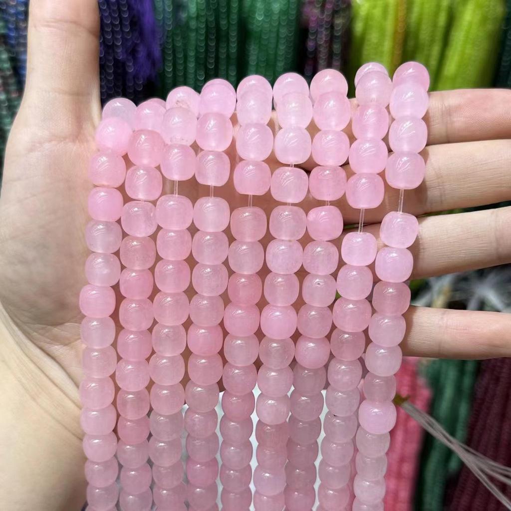 9x10 Natural Chalcedony Beads: Multicolor Morganite, Tourmaline, Amazonite Barrel Beads for DIY Jewelry