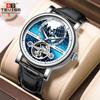 TEVISE Tourbillon Uhr Leuchtend Mechanisch Skelett Herren Armbanduhr Wasserdicht Echtes Leder Uhr