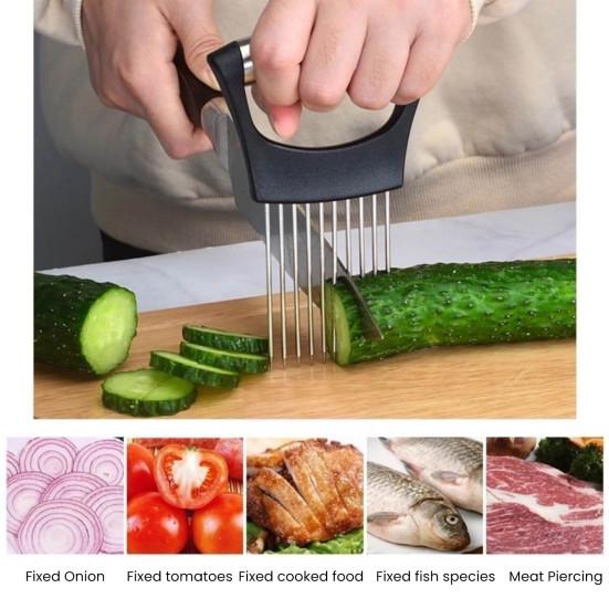 Stainless Steel Onion Cut Holder for Slicing Vegetable Slicer Cutter for Potato Tomato Lemon Kitchen Chopper Assistant Tool Meat Tenderizer
