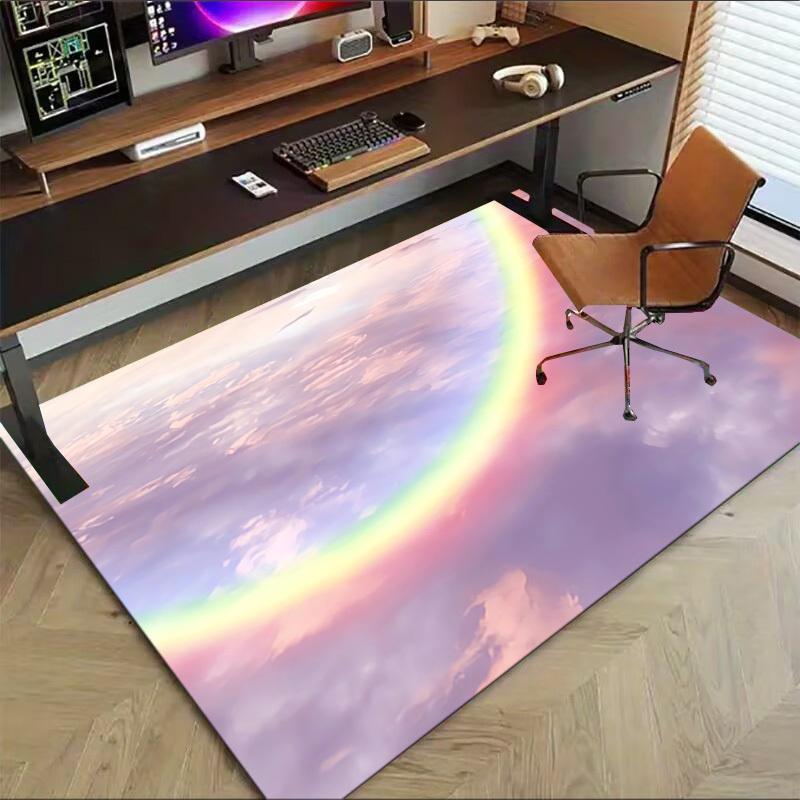 rainbow cloud Crystal Velvet chair mat Area Rug - Non-Slip, Floor Mat, Office Desk Chair Rugs, Bedroom Decor.Christmas Gift-1106176