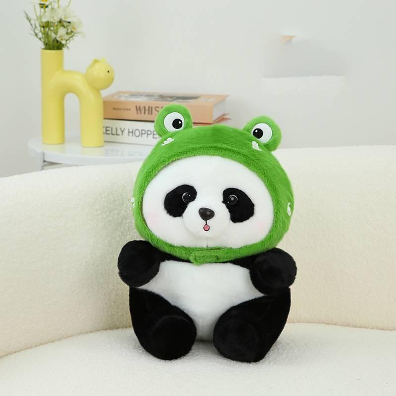 Adorable Panda Plush Toy With Frog Ice Cream And Bee Headpiece For Fun Gifts