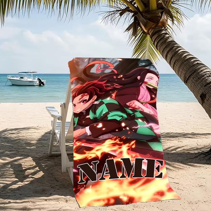 Customizable Personalized Beach Towels Demon Slayer Tanjiro Kamado Themed designs.Suitable for the Beach, Yoga, Sports;ideal As Beach Accessories