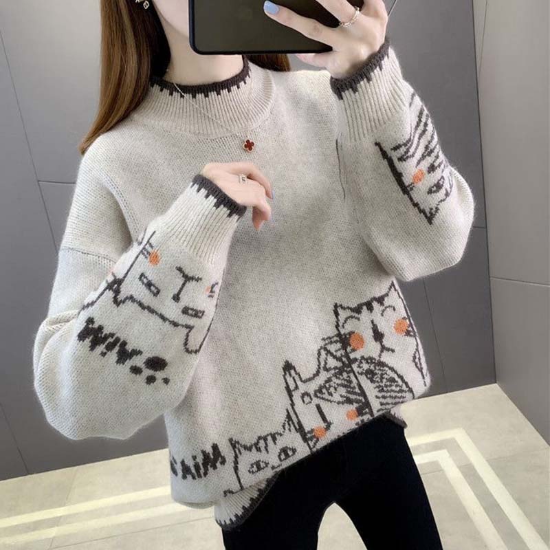 Sweater for Women Autumn Winter Thickened Warm Knitted Stretchy Long Sleeve Tops