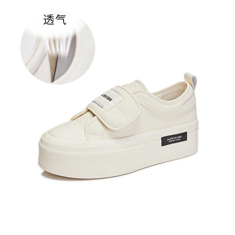 

Кожаные туфли-хлебцы весна 2025 новые белые туфли на толстой подошве липучки нишевая повседневная обувь на плоской подошве универсальная женская обувь 35