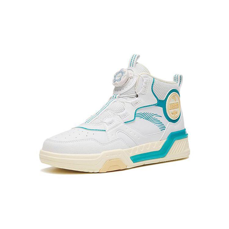 Anta Kids Leather Knob Non-Slip Shock Absorbing Wear-Resistant Mid-Top Kids Skate Shoes Kids skate shoes White Blue Yellow A312248014-1