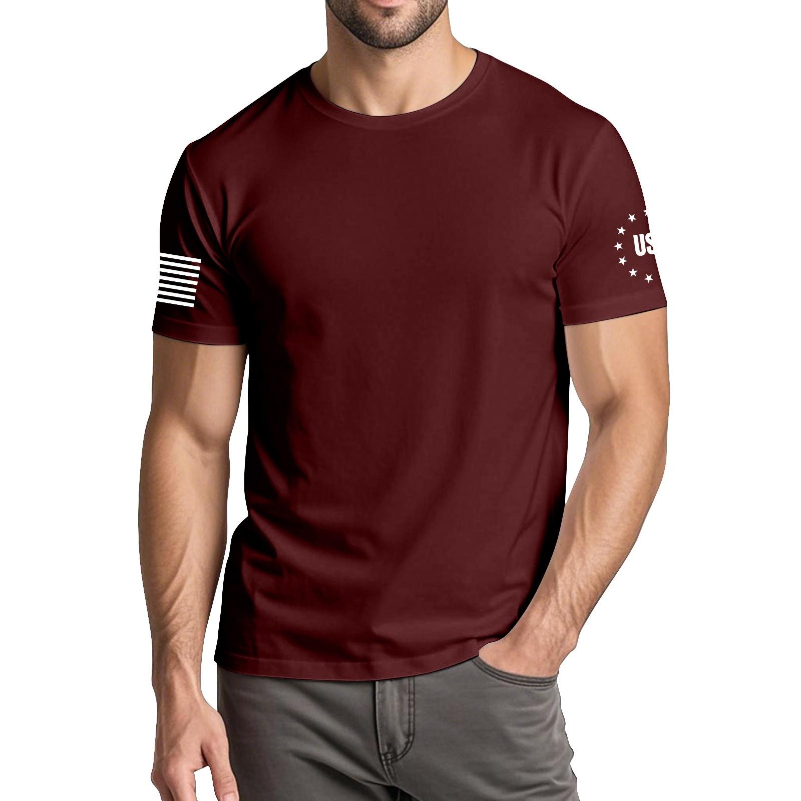 

Мужская модная повседневная футболка с круглым вырезом и коротким рукавом с принтом «День независимости» XXL винный