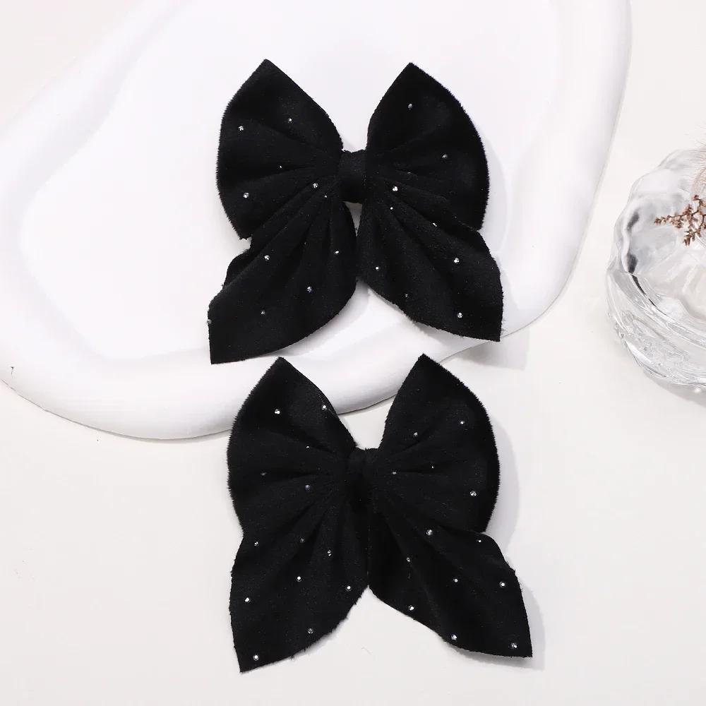 LOVEKIKI 2Pcs Starry Dots Red Velvet Bow Hair Pins Hair Clips Kids Girls Fashion Barrettes Ponytail Holder Headwear Accessories