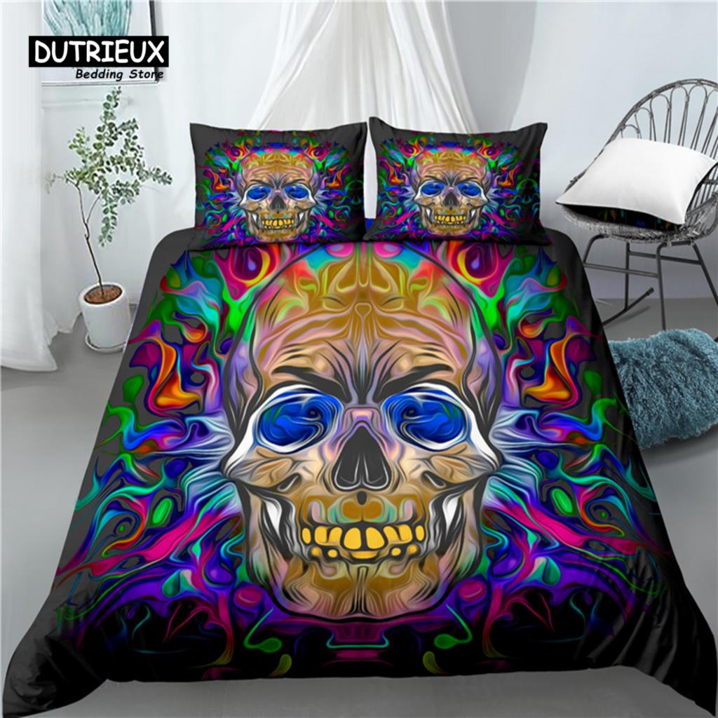 Home Living Luxury 3D Sugar Skull Print 2/3Pcs Comfortable Duvet Cover PillowCase Bedding Sets EU/US/AU Size