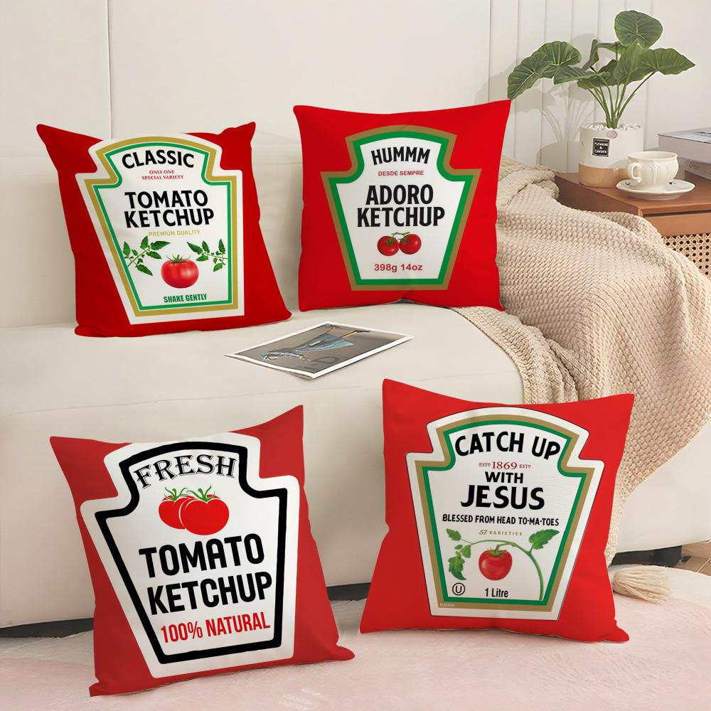 Funny KKetchup LLabel Cushion Cover Pillowcase Ultra Soft Skin Friendly Fabric Cloud Like Comfort Concealed Zipper