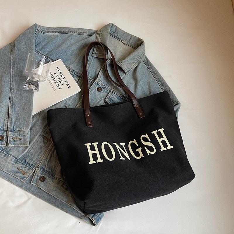 Large capacity canvas simple shoulder bag female college student casual fashion simple tote bag hand carry portable commuter bag