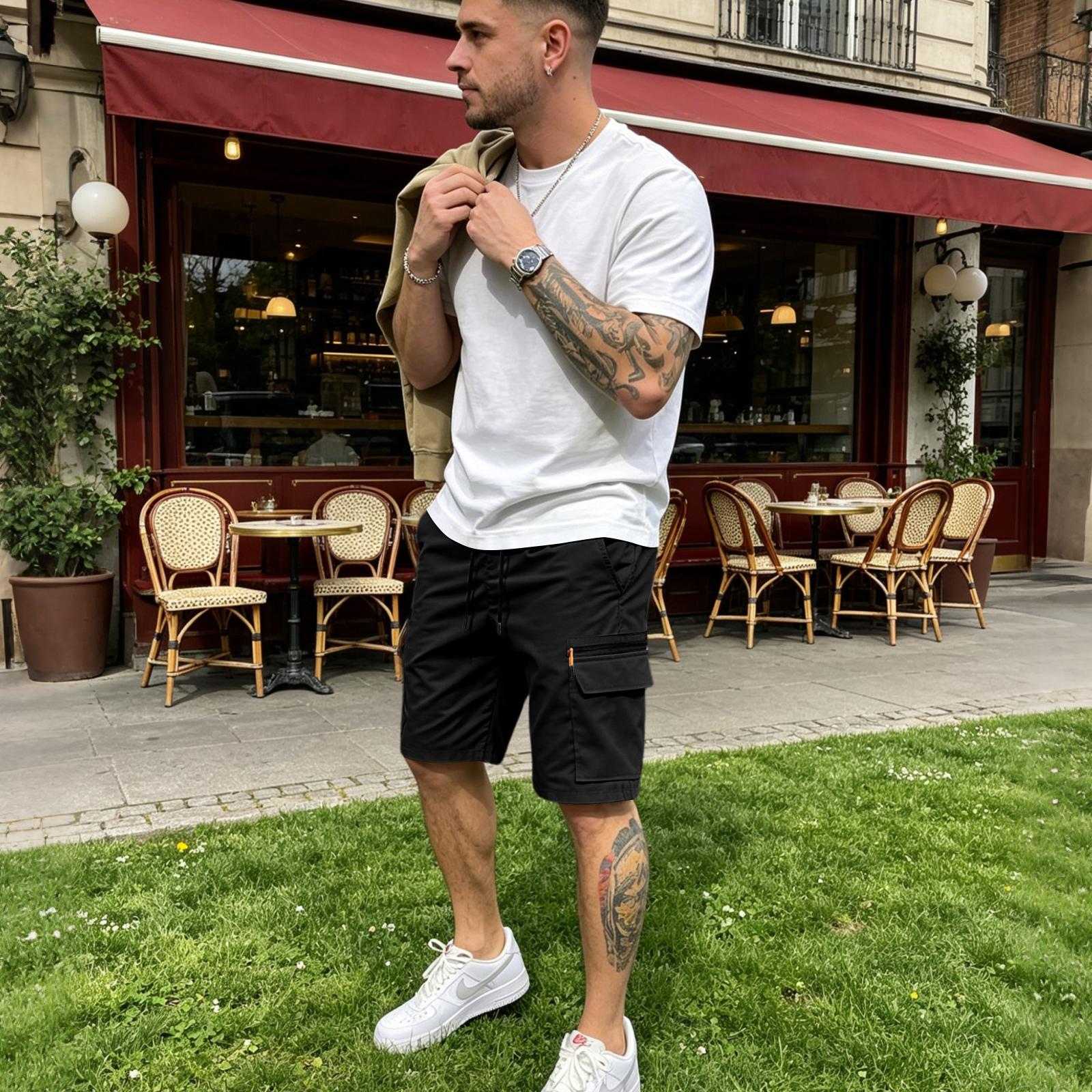 

Men s Casual Loose Fit Multi Pocket Cargo Shorts with Elastic Waist Drawstring and Functional Side Flap Pockets for Outdoor Activities XL