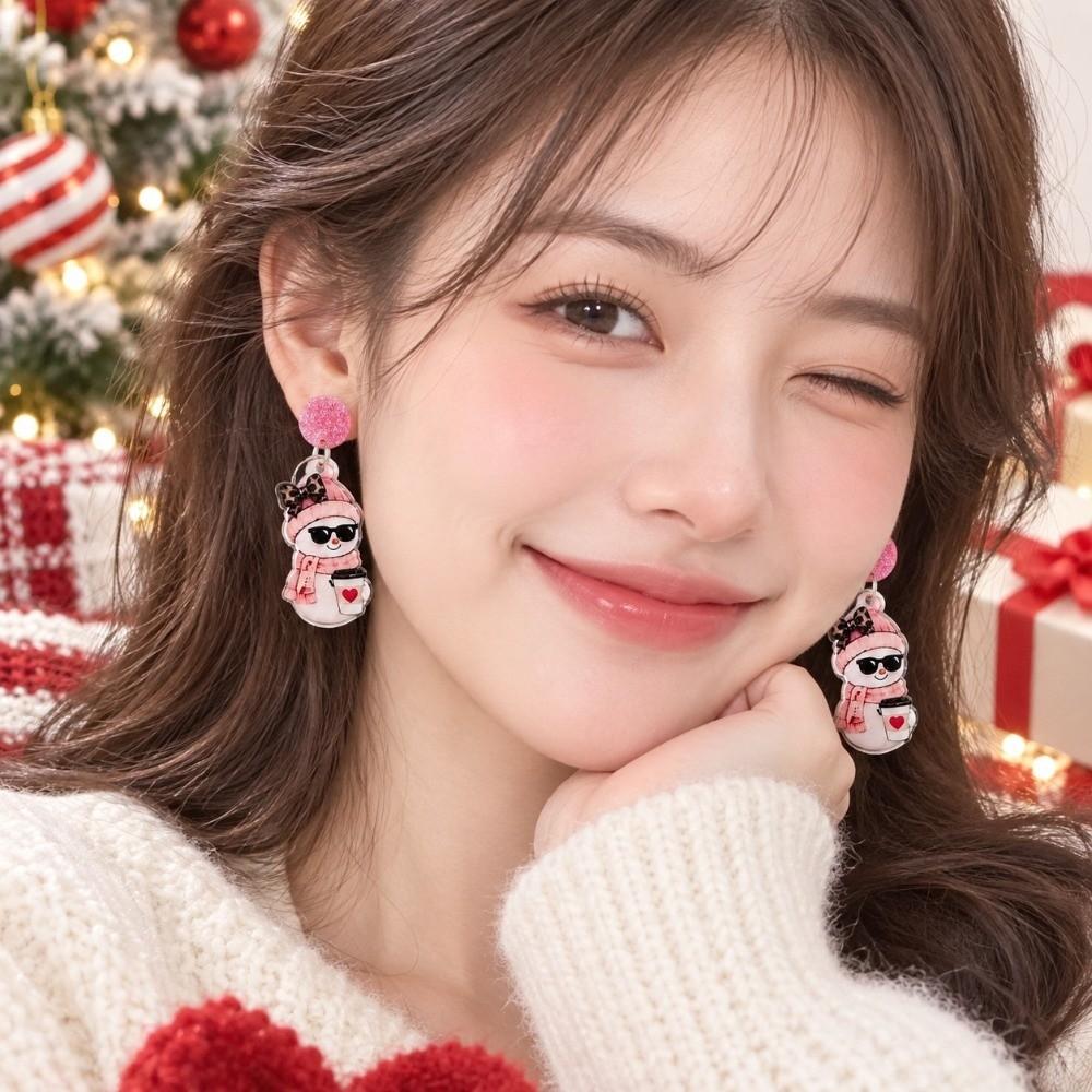 2D Flat Acrylic Christmas Earrings Snowman Ladies' Ear Jewelry Leopard Pendant Earrings Party
