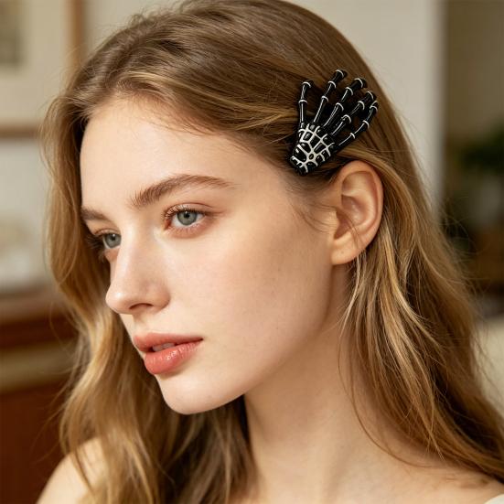 Xiaobudian 2Pcs Gothic Dark Style Hairpins, Hair Pins for Bangs, Skeleton Hand Bone Clips Halloween Cosplay Photography Props
