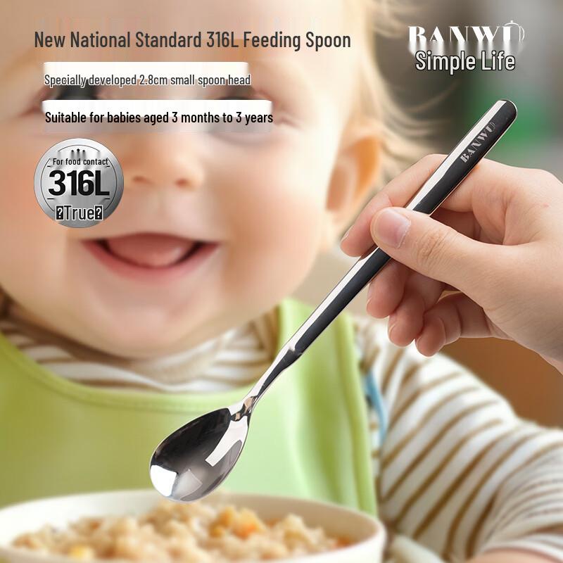 Banwu Life 316 Stainless Steel Baby Feeding Spoon with Long Handle