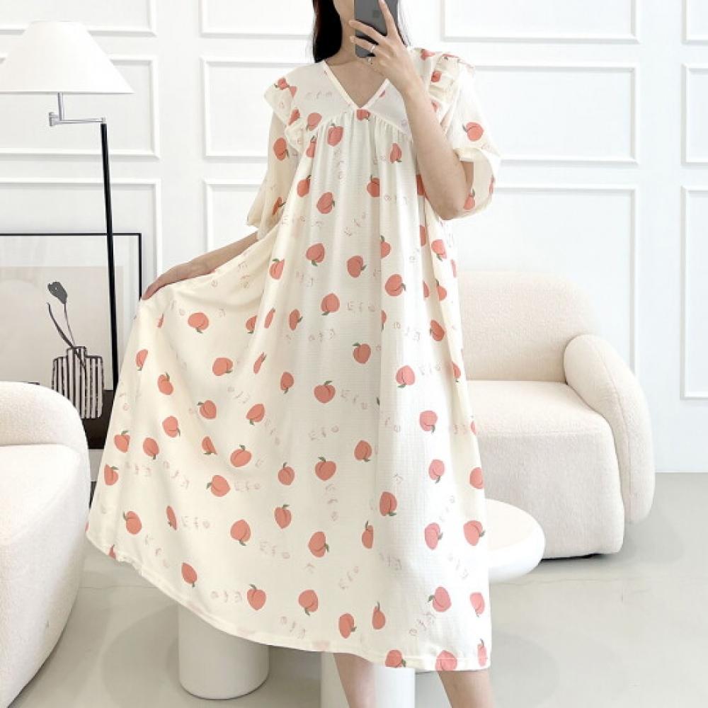 Shop Women V Neck Frill Short sleeVe Summer Homewear Long DreSs Pajamas Ss Wdr