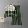 Cross-Border Amazon Autumn and Winter New Foreign Trade Stripe Knit Two Piece Round Neck Sweater Loose Casual Fashion Pants