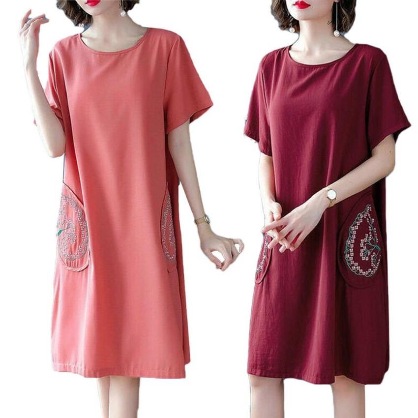 Cheap Short Sleeve Dress Plus Size Women Summer Pullover Tops Crew Neck