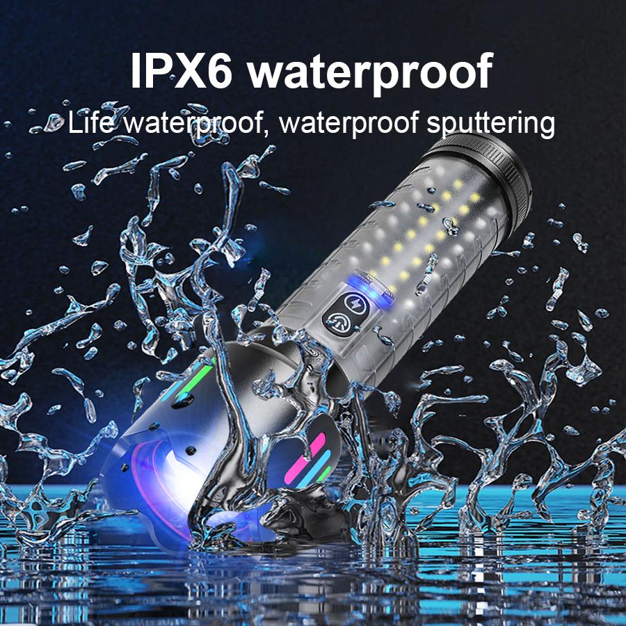 High Power Rechargeable LED Flashlight 90000LM Super Bright 30W LED Torch Light With COB Lights Built-in Battery Camping Lamp