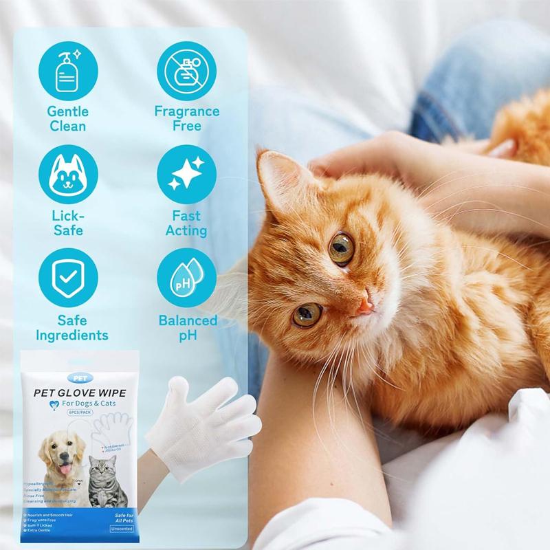 6 ks Pet Wipes Rukavice Zdarma Čištění Psí a Kočičí Wipes Štěňata a Koťata Koupání Deodorizace Tlapky Jednorázové Čisticí Rukavice