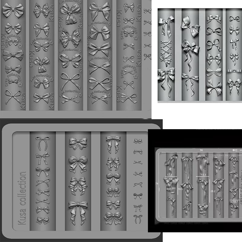 Silicone Nail Art Mold Exquisite Bowknot Tie Uv Gel Polish Carving Mould Diy Ribbon Design Nail Charm Decor Templates Stencils