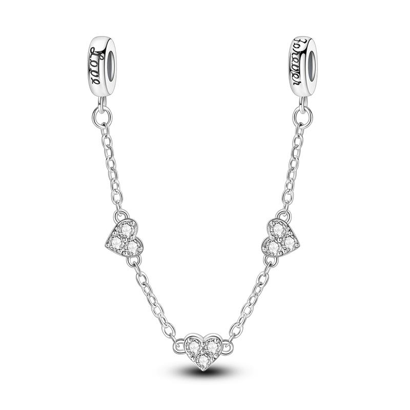 925 Silver Butterfly Safety Chain with Zirconium Charms Beads for DIY Bracelet Jewelry Gift