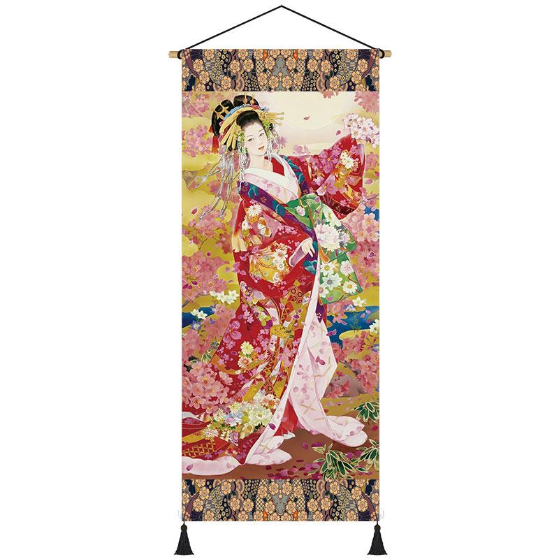 Toile murale rétro avec geisha japonaise vintage, kimono, femme ukiyo-e, affiche, restaurant, maison, salon, peinture à suspendre