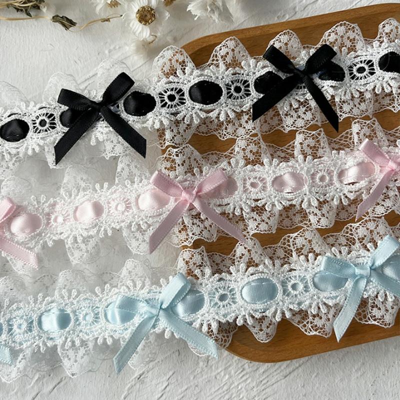 1m Bow Lace DIY Material Trim Ribbon Clothing Accessories Sewing Edges Applique Collar Neckline Edge 3.8cm Wide