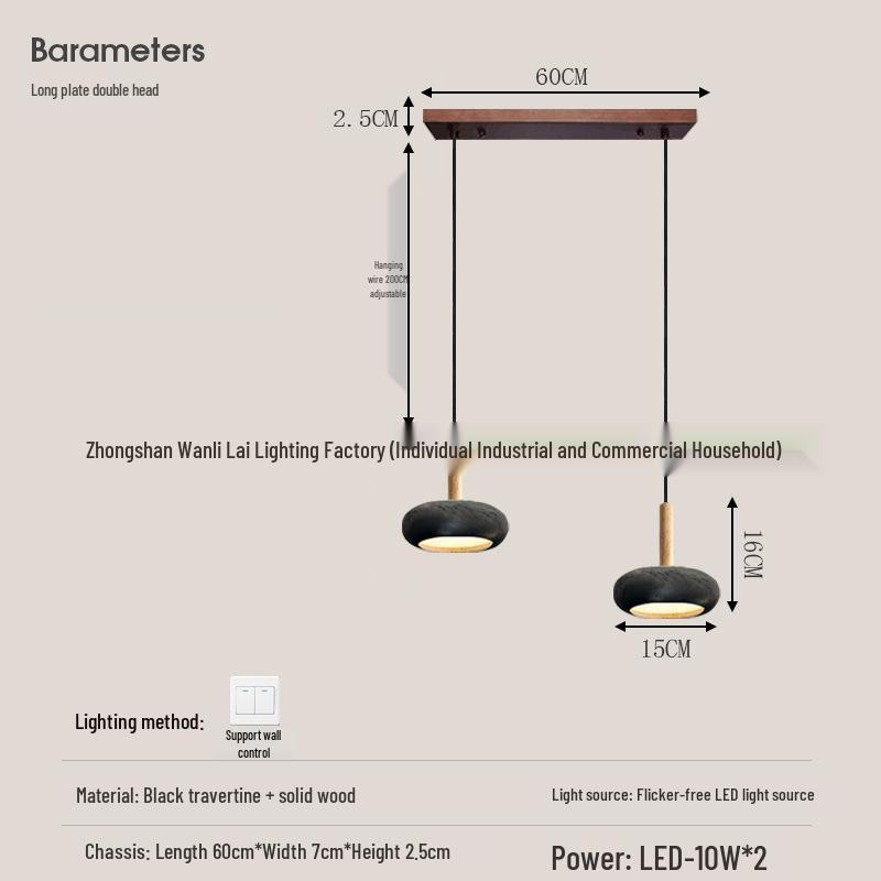 Japanese Wabi-Sabi Style Yellow Travertine Pendant Lamp for Entrance, Restaurant, Bedroom, or Bedside